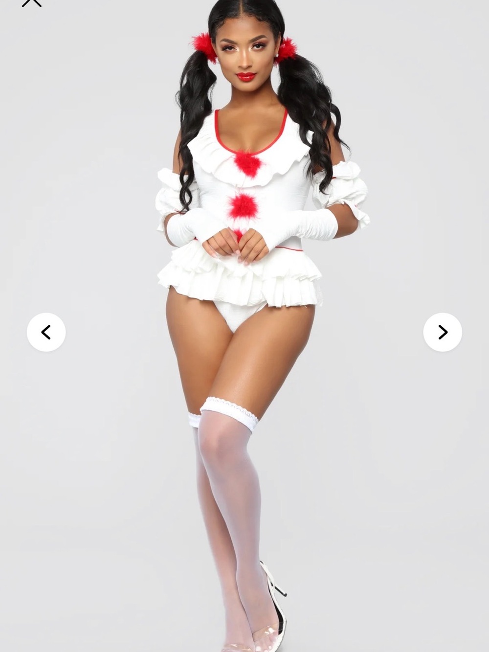 NWT Fashion Nova Let’s Play a Game 5 Piece Halloween Costume Set Clown White Red